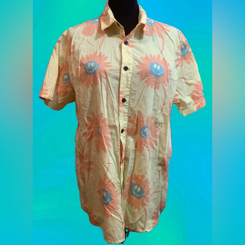 Neff Smiley Face, Floral, Button Down Shirt with a Collar